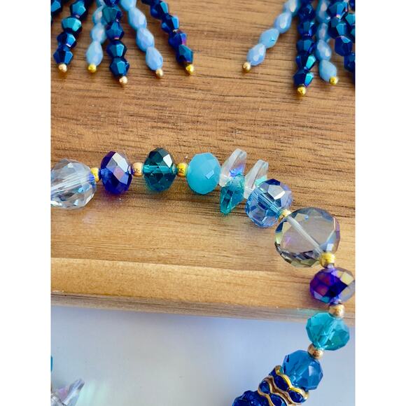 Swarovski Beaded Bracelet & Earrings Set – Blue & Gold Women’s Jewelry Gift - Picture 3 of 15